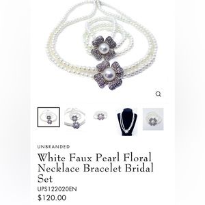 Vintage $120 y2k 90s matching pearl necklace and bracelet set flower floral
